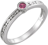 14K White Natural Pink Tourmaline Family Stackable Ring