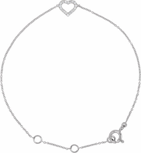14K White Gold .06 CTW Natural Diamond Heart 6-7" Bracelet