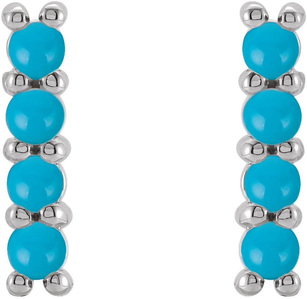 14K White Natural Turquoise Bar Earrings