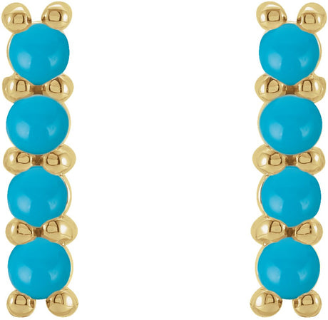 14K Yellow Natural Turquoise Bar Earrings