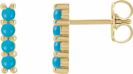 14K Yellow Gold Natural Turquoise Bar Earrings