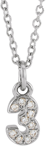 14K White Petite Pavé™ .04 CTW Natural Diamond Numeral 3 16-18" Necklace