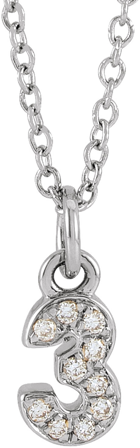 14K White Petite Pavé™ .04 CTW Natural Diamond Numeral 3 16-18" Necklace