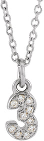 14K White Petite Pavé™ .04 CTW Natural Diamond Numeral 3 16-18" Necklace