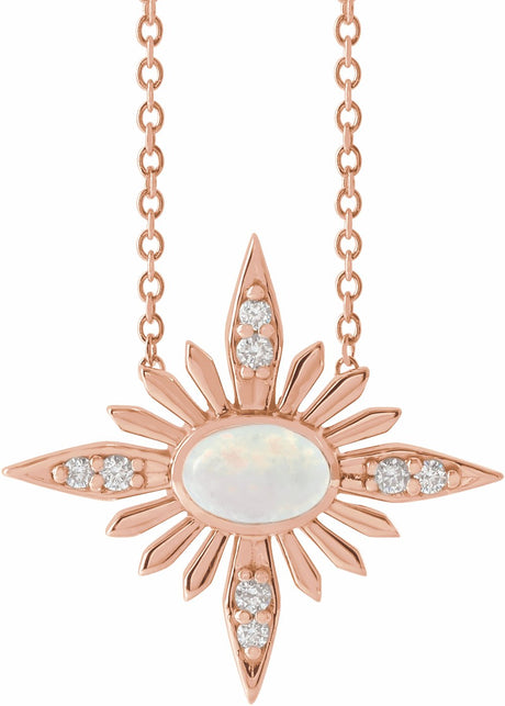 14K Rose Natural Ethiopian Opal & .08 CTW Natural Diamond 16-18" Necklace