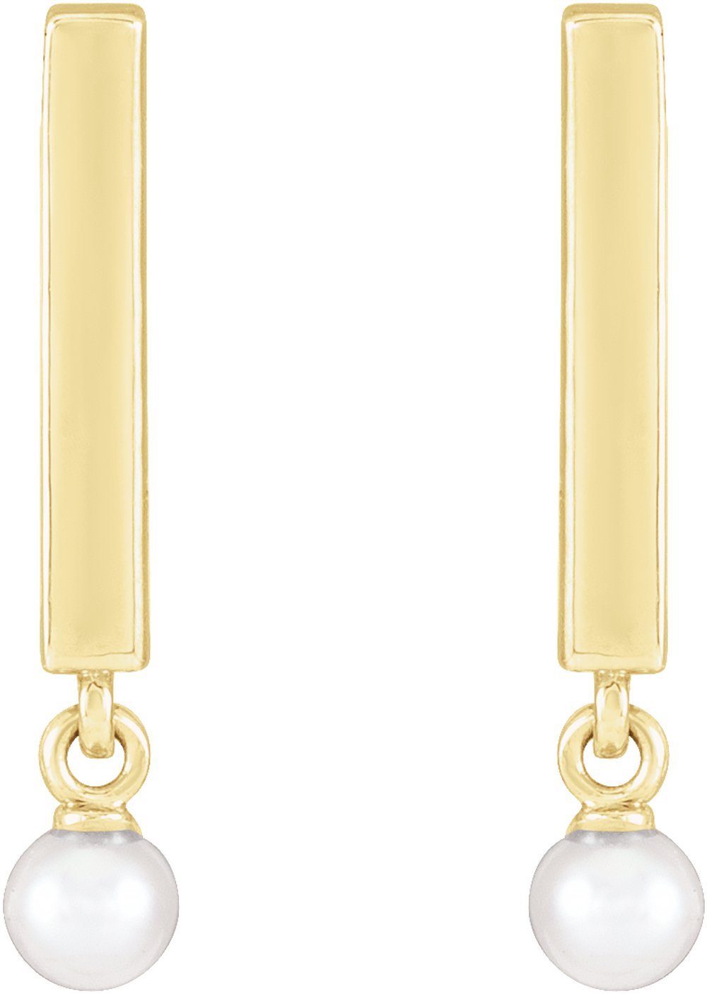 14K Yellow Gold Cultured White Seed Pearl Bar Earrings