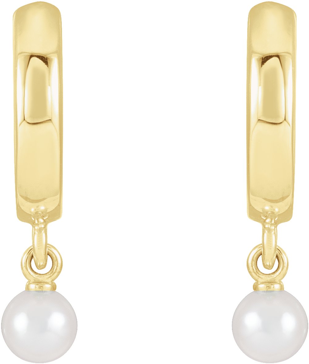 14K Yellow Cultured Seed Pearl Hoop Earrings