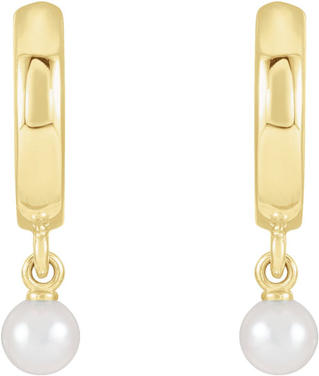 14K Yellow Gold Cultured Seed Pearl Hoop Earrings