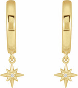 14K Yellow .0075 CTW Natural Diamond Star Hinged Hoop Earrings