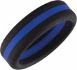Black with Blue Stripe Silicone 8 mm Comfort-Fit Half Round Band Size 8