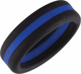 Black with Blue Stripe Silicone 8 mm Comfort-Fit Half Round Band Size 9