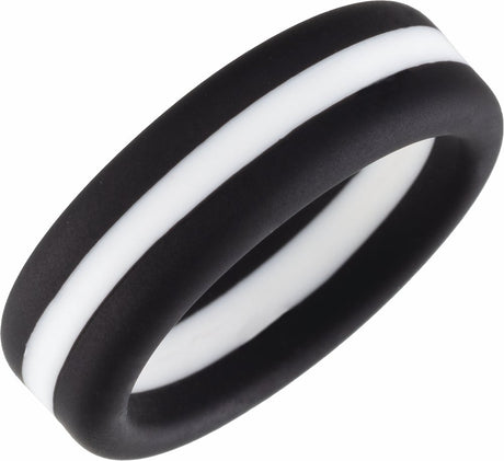 Black with White Stripe Silicone 8 mm Comfort-Fit Half Round Band Size 9