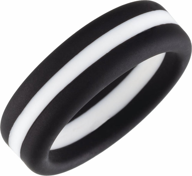 Black with White Stripe Silicone 8 mm Comfort-Fit Half Round Band Size 9