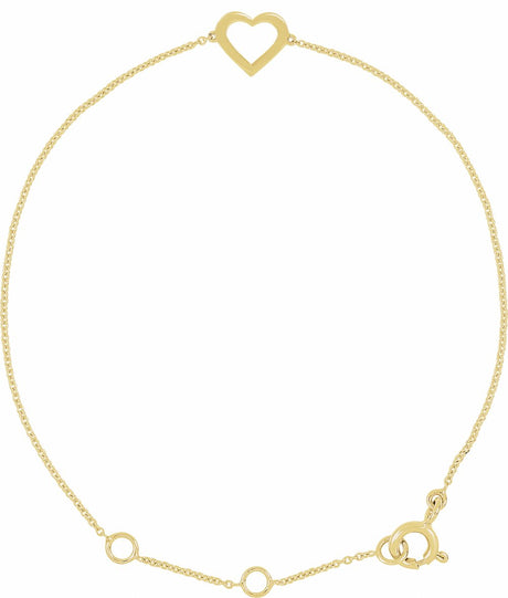 14K Yellow Gold Heart 7" Bracelet