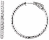 14K White Gold 3 CTW Natural Diamond Inside-Outside 34.5 mm Hinged Hoop Earrings