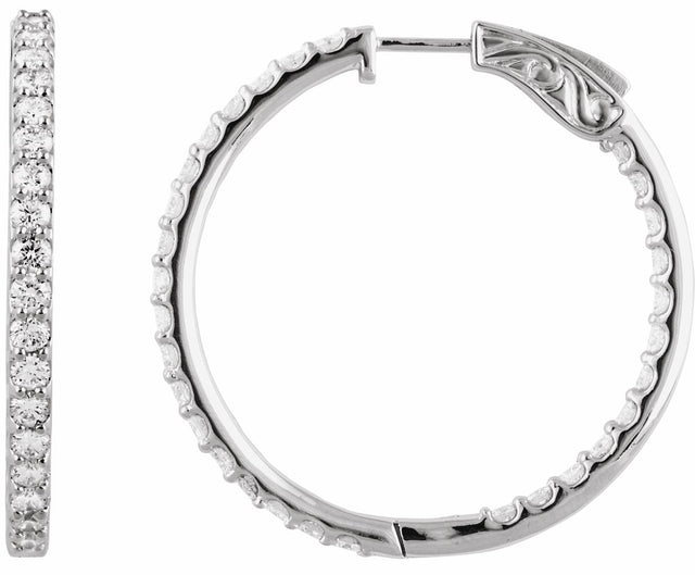 14K White Gold 3 CTW Natural Diamond Inside-Outside 34.5 mm Hinged Hoop Earrings