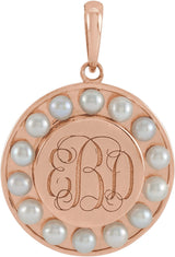 14K Rose Cultured White Seed Pearl Engravable Halo-Style Pendant