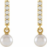 14K Yellow Cultured Akoya Pearl & .03 CTW Natural Diamond Bar Earrings