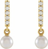 14K Yellow Gold Cultured Akoya Pearl & .03 CTW Natural Diamond Bar Earrings	