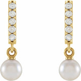 14K Yellow Cultured Akoya Pearl & .03 CTW Natural Diamond Bar Earrings