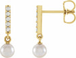 14K Yellow Cultured Akoya Pearl & .03 CTW Natural Diamond Bar Earrings	