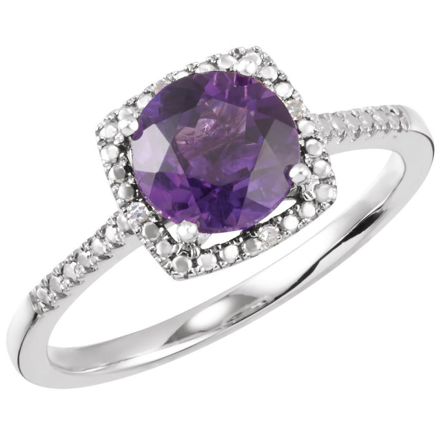 Sterling Silver Natural Amethyst & .01 CTW Natural Diamond Ring 