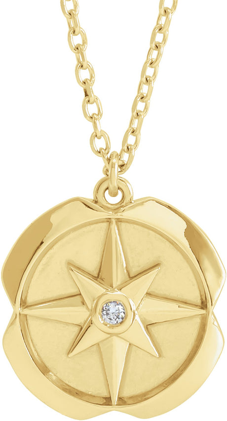 14K Yellow Gold .01 CT Natural Diamond Star 16-18" Necklace