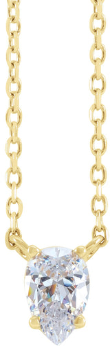14K Yellow Gold 1/3 CT Natural Diamond Solitaire 16-18" Necklace