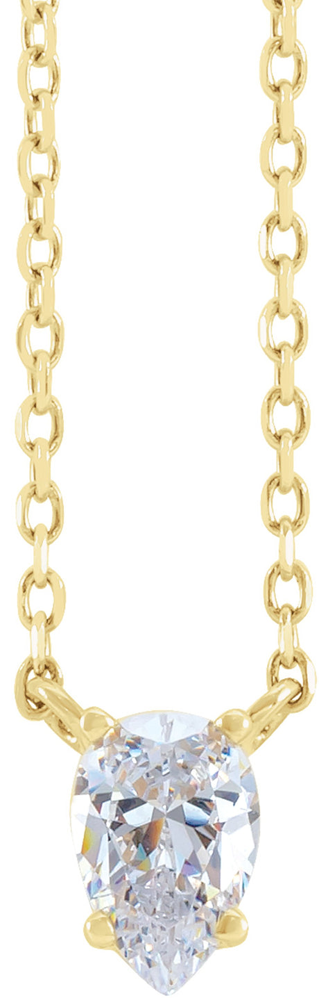 14K Yellow Gold 1/3 CT Natural Diamond Solitaire 16-18" Necklace