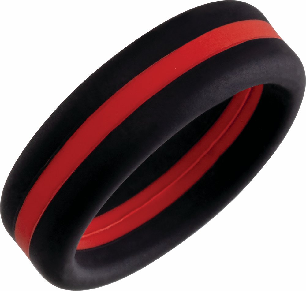 Black with Red Stripe Silicone 8 mm Comfort-Fit Half Round Band Size 8