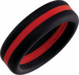 Black with Red Stripe Silicone 8 mm Comfort-Fit Half Round Band Size 8