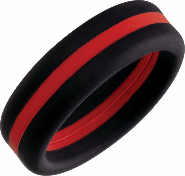 Black with Red Stripe Silicone 8 mm Comfort-Fit Half Round Band Size 8