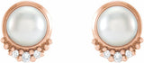 14K Rose Gold Cultured White Akoya Pearl & .02 CTW Natural Diamond Earrings