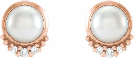 14K Rose Gold Cultured White Akoya Pearl & .02 CTW Natural Diamond Earrings
