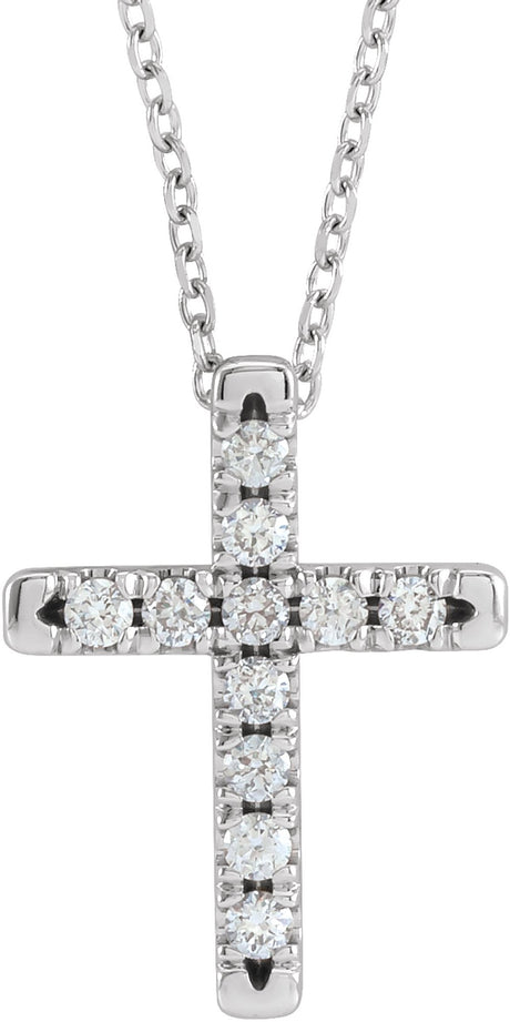 14K White 1/5 CTW Lab-Grown Diamond French-Set Cross 16-18" Necklace