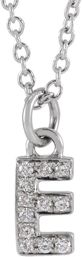 14K White Gold .04 CTW Natural Diamond Petite Initial E 16-18" Necklace