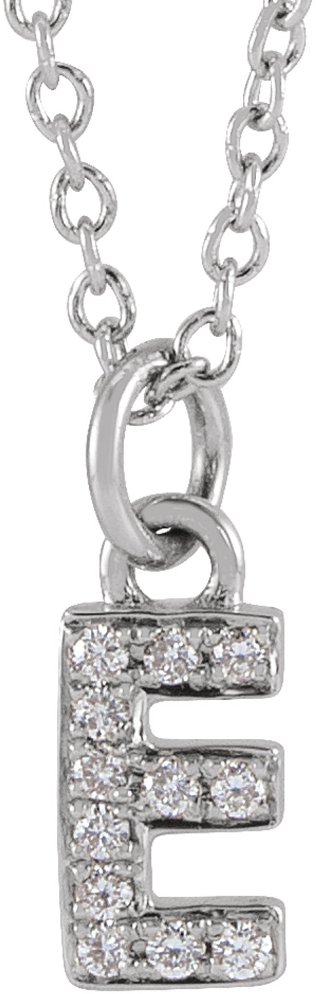 14K White Gold .04 CTW Natural Diamond Petite Initial E 16-18" Necklace