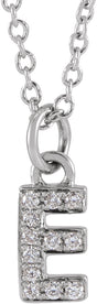 14K White Gold .04 CTW Natural Diamond Petite Initial E 16-18" Necklace
