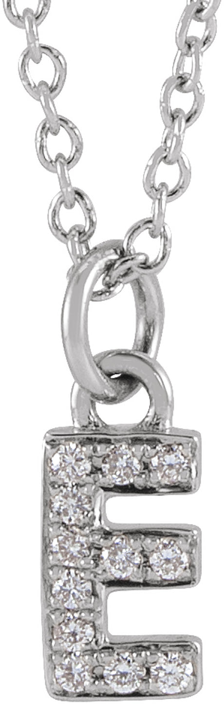 14K White Gold .04 CTW Natural Diamond Petite Initial E 16-18" Necklace