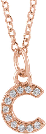 14K Rose Gold .04 CTW Natural Diamond Petite Initial C 16-18" Necklace