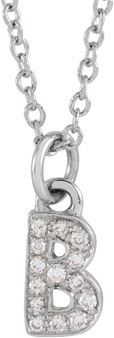 14K White .05 CTW Natural Diamond Petite Initial B 16-18" Necklace