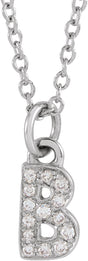 14K White .05 CTW Natural Diamond Petite Initial B 16-18" Necklace