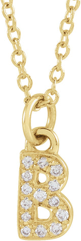 14K Yellow Gold .05 CTW Natural Diamond Petite Initial B 16-18" Necklace
