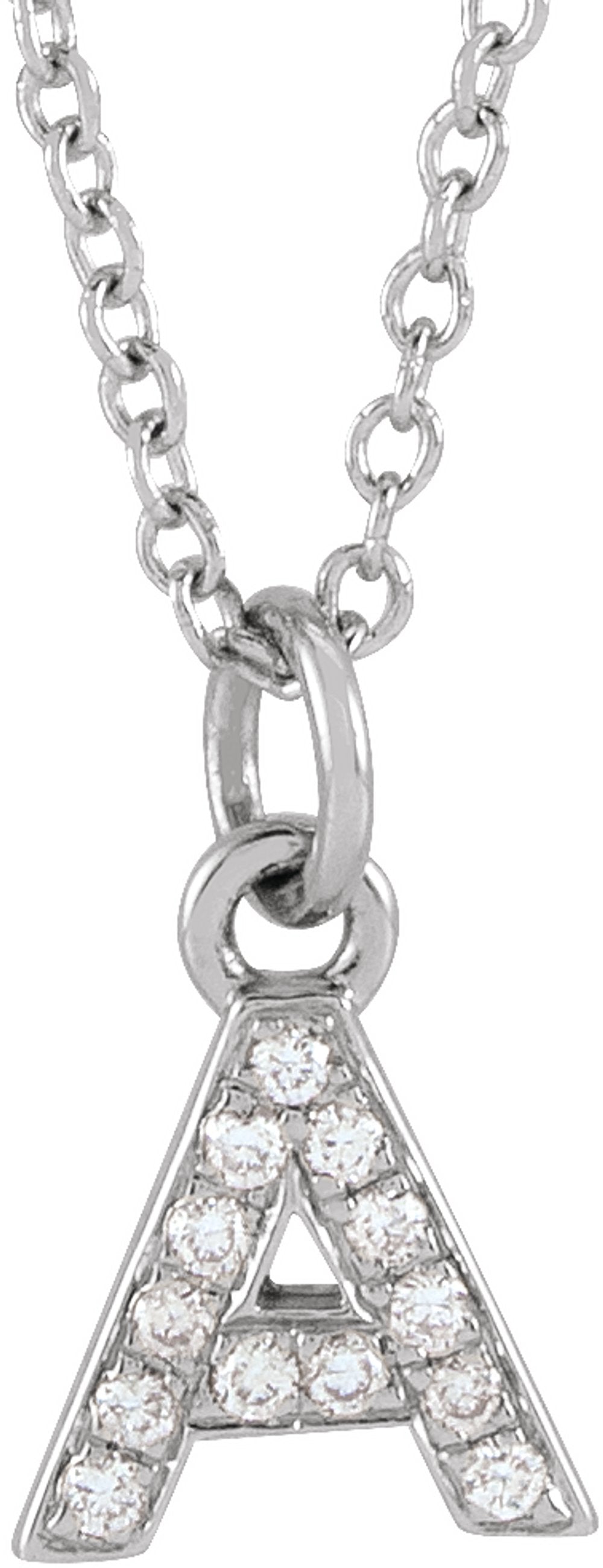 14K White .05 CTW Natural Diamond Petite Initial A 16-18" Necklace