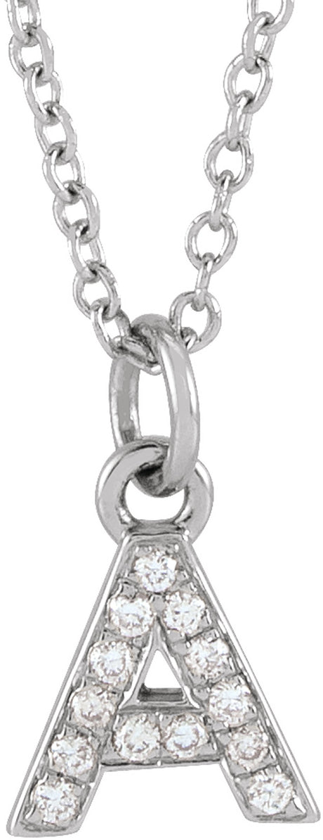 14K White Gold .05 CTW Natural Diamond Petite Initial A 16-18" Necklace