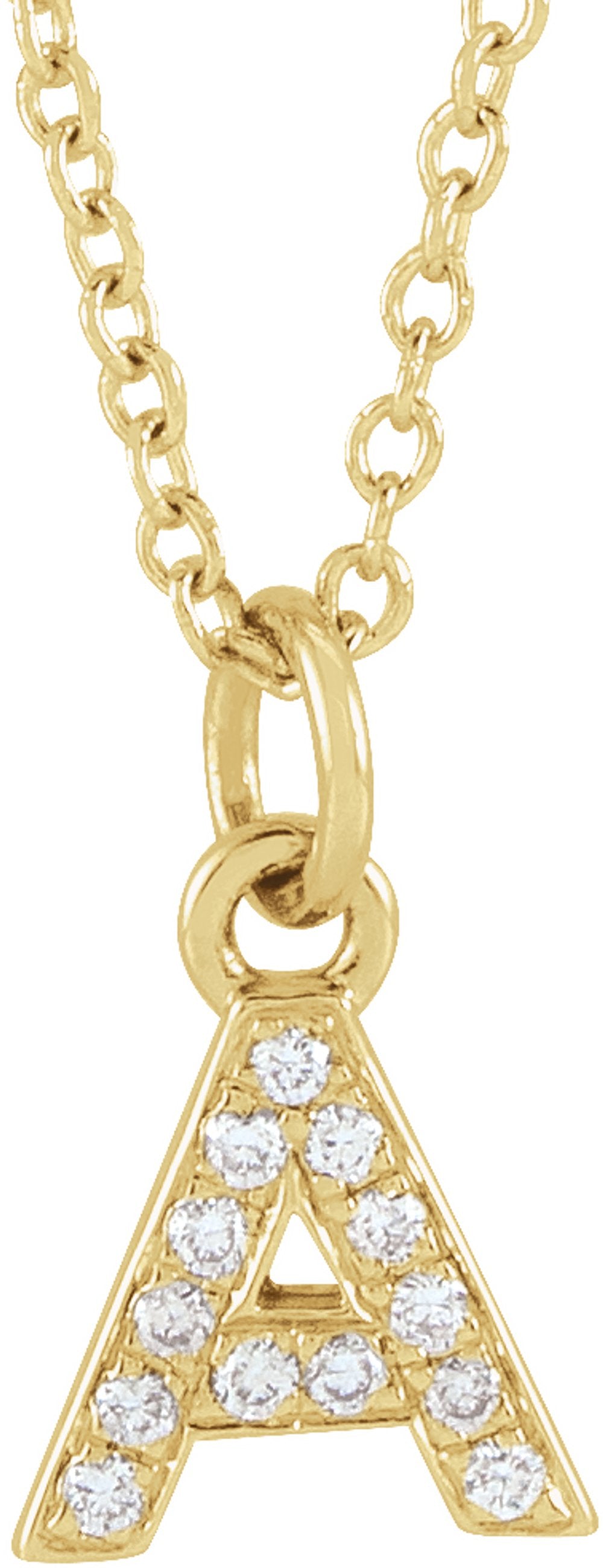 14K Yellow Gold .05 CTW Natural Diamond Petite Initial A 16-18" Necklace