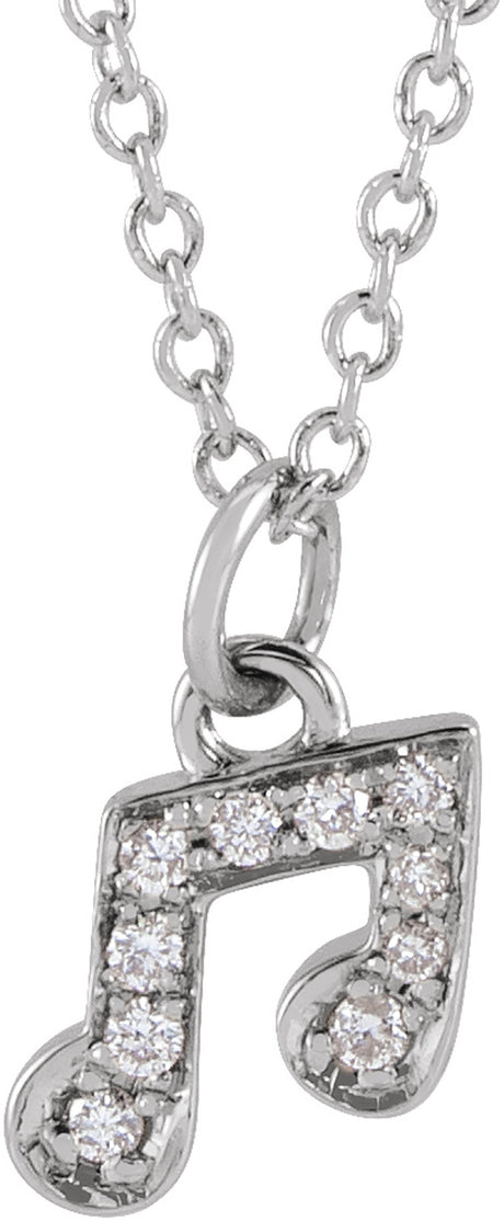 14K White Gold .05 CTW Natural Diamond Petite Music Note 16-18" Necklace