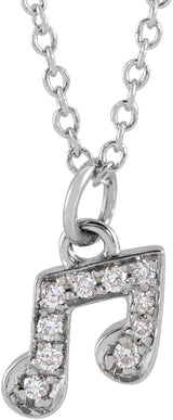 14K White Gold .05 CTW Natural Diamond Petite Music Note 16-18" Necklace