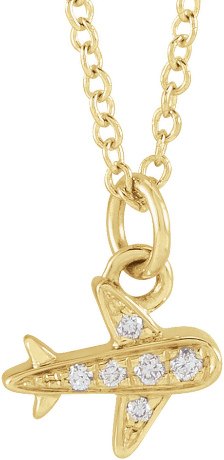 14K Yellow Gold .025 CTW Natural Diamond Petite Airplane 16-18" Necklace