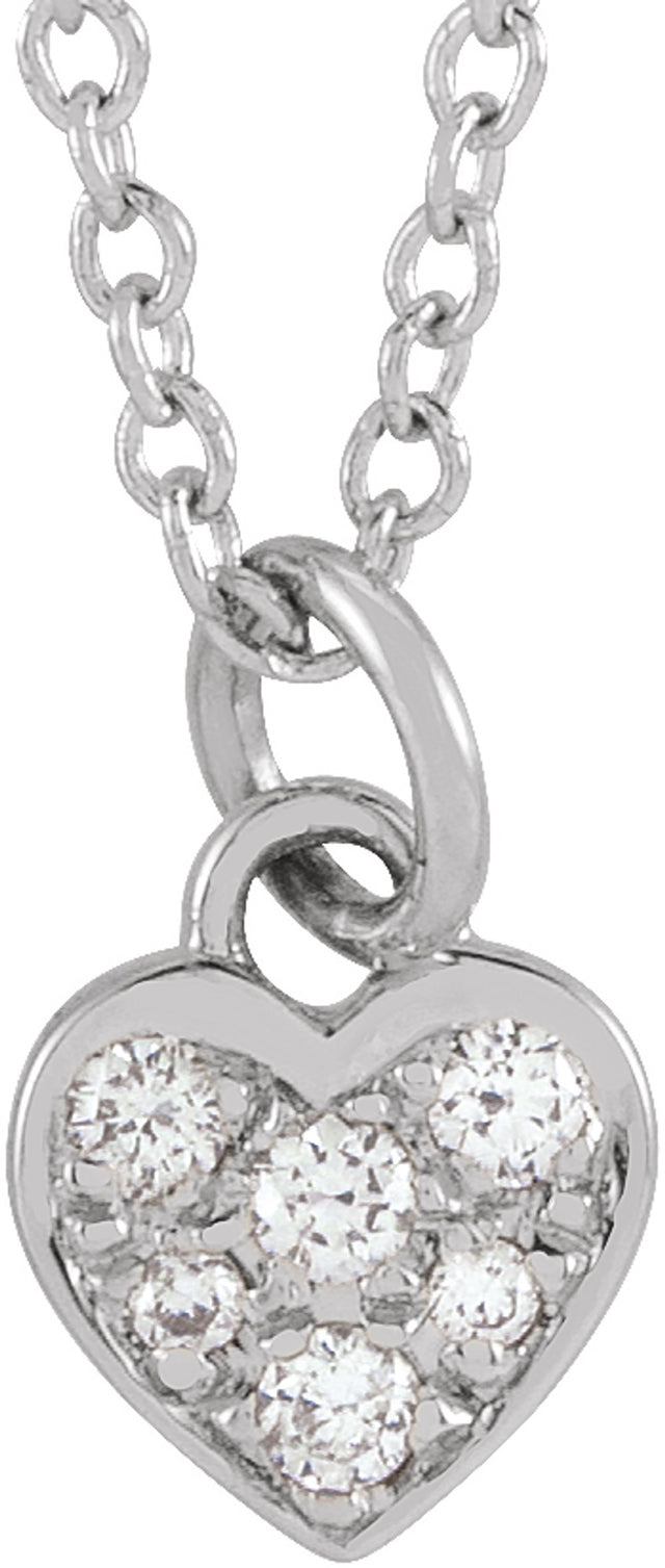 14K White .06 CTW Natural Diamond Petite Heart 16-18" Necklace